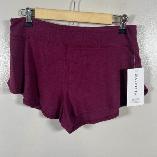 Athleta Well Rested Ribbed Sleep Short Size Small Burgundy Lounge Soft Comfy