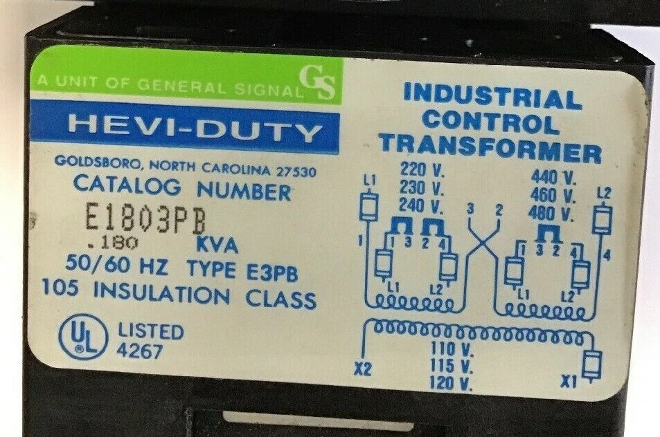 TRANSFORMADOR CONTROL INDUSTRIAL SEÑAL GENERAL E1803PB .180KVA 50/60HZ TIPO E3PB Foto 3 de 4