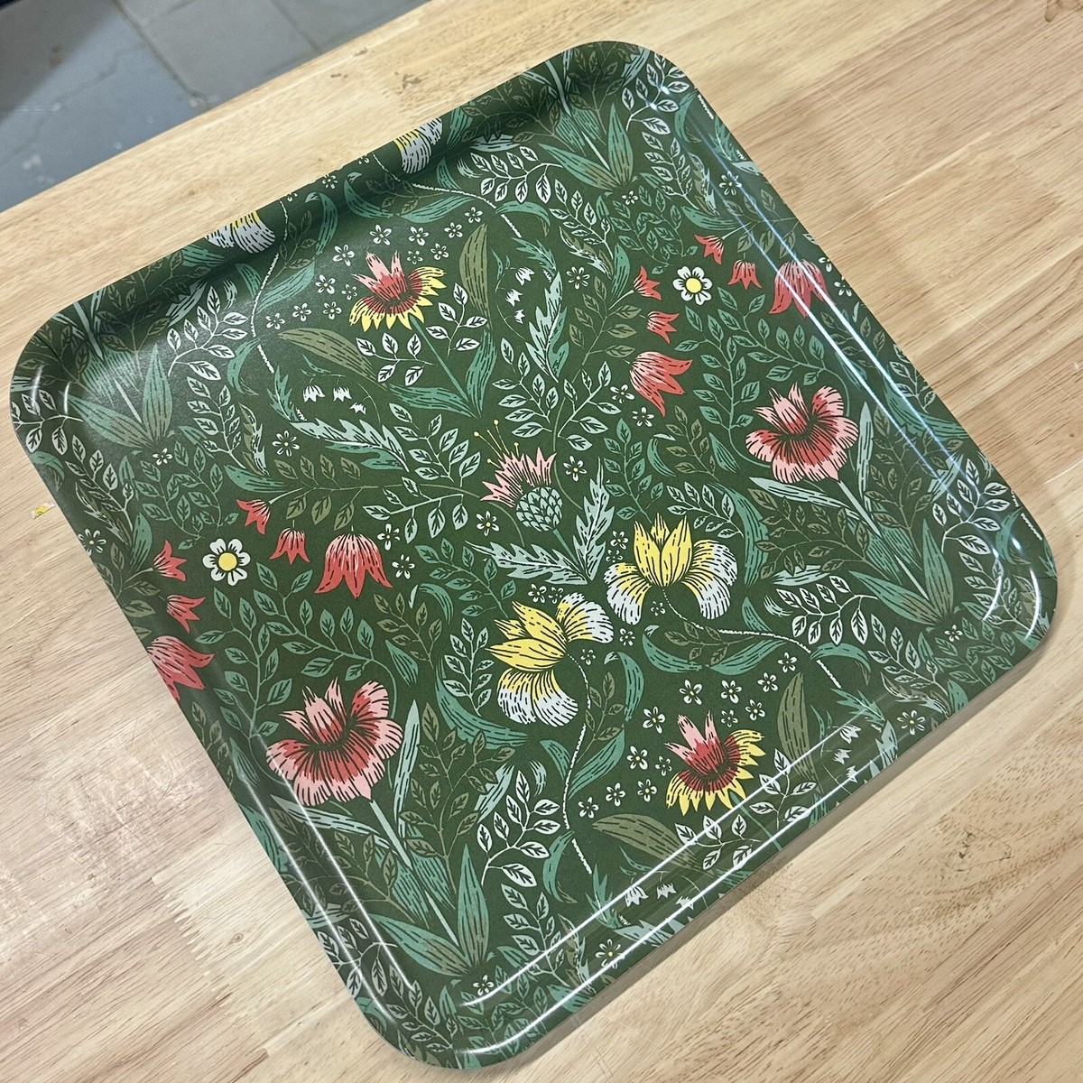 Ikea BIRKELANGA Tray Green Leaf Flower Slavic Pattern Red Yellow