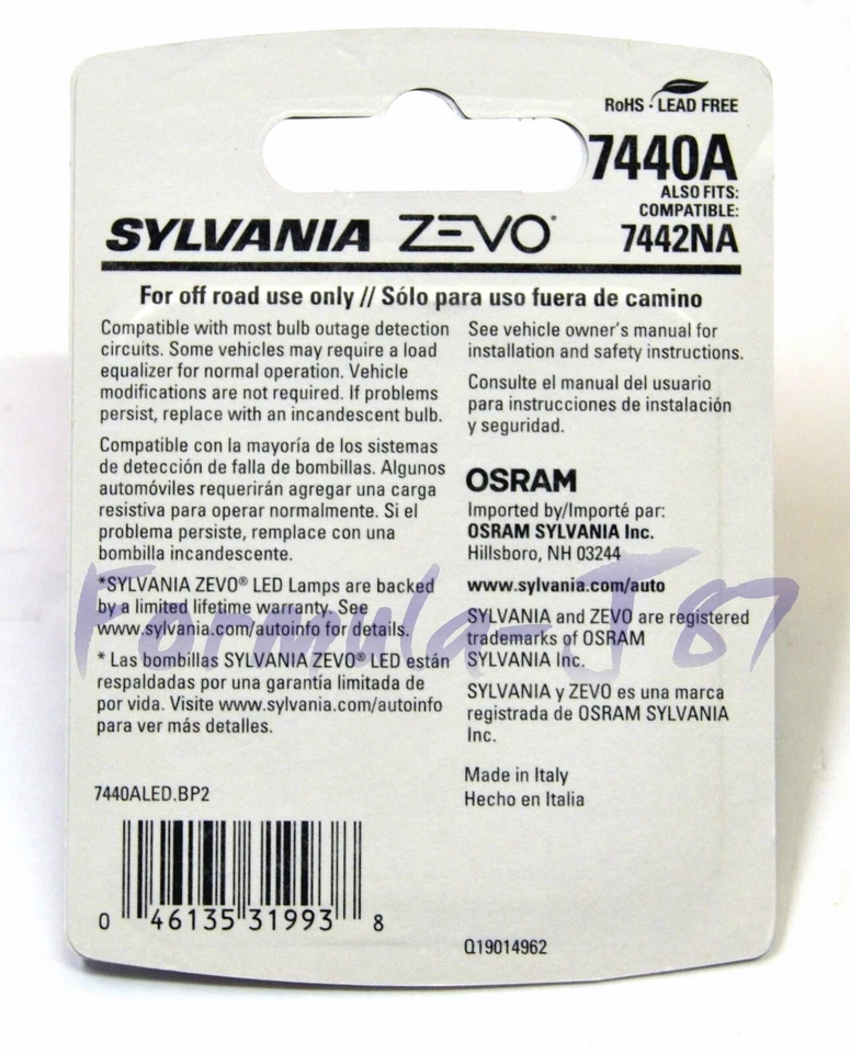 Luz LED Sylvania ZEVO 7440A 7440 ámbar dos bombillas señal de giro trasera actualización OE Foto 3 de 4