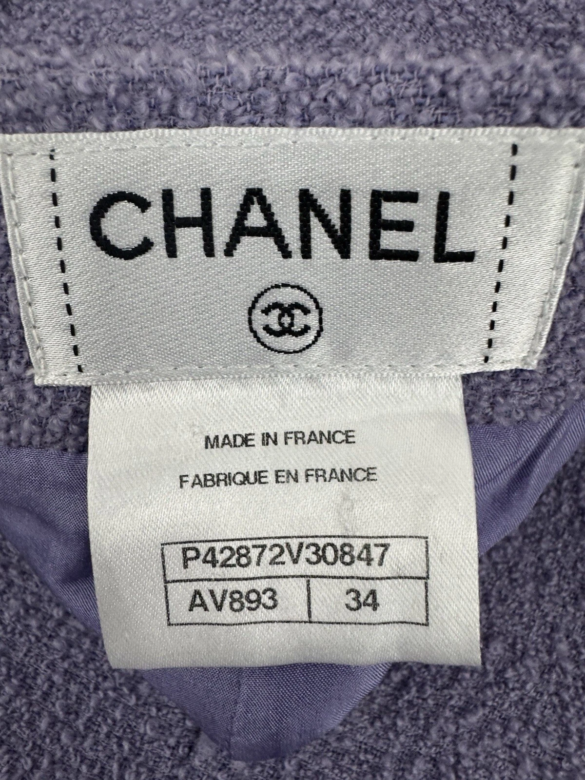 Giacca tuta CHANEL 12C strass bottoni gonna 36 4 gonna 34 2 viola donna