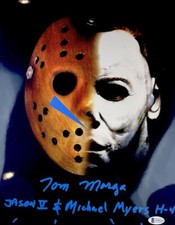 TOM MORGA SIGNED JASON VOORHEES MICHAEL MYERS 11X14 METALLIC PHOTO BAS 315
