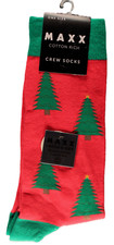 Christmas Mens / Womens Cotton Rich Socks Red Green Xmas Tree Theme - New