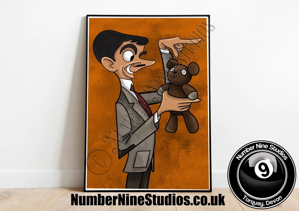Impresión ilustración pintura Mr Bean With Ted, firmada por el artista Limited, solo 300 Foto 3 de 4