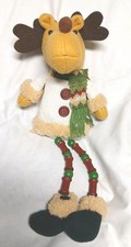 Self Sitting Winter Christmas Moose with Dangling Beaded Legs Decor Length 14"