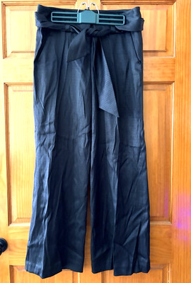 VTG Sharagano Women s High Waist Wide Leg Black Tie Belt Dress Pants Herringbone