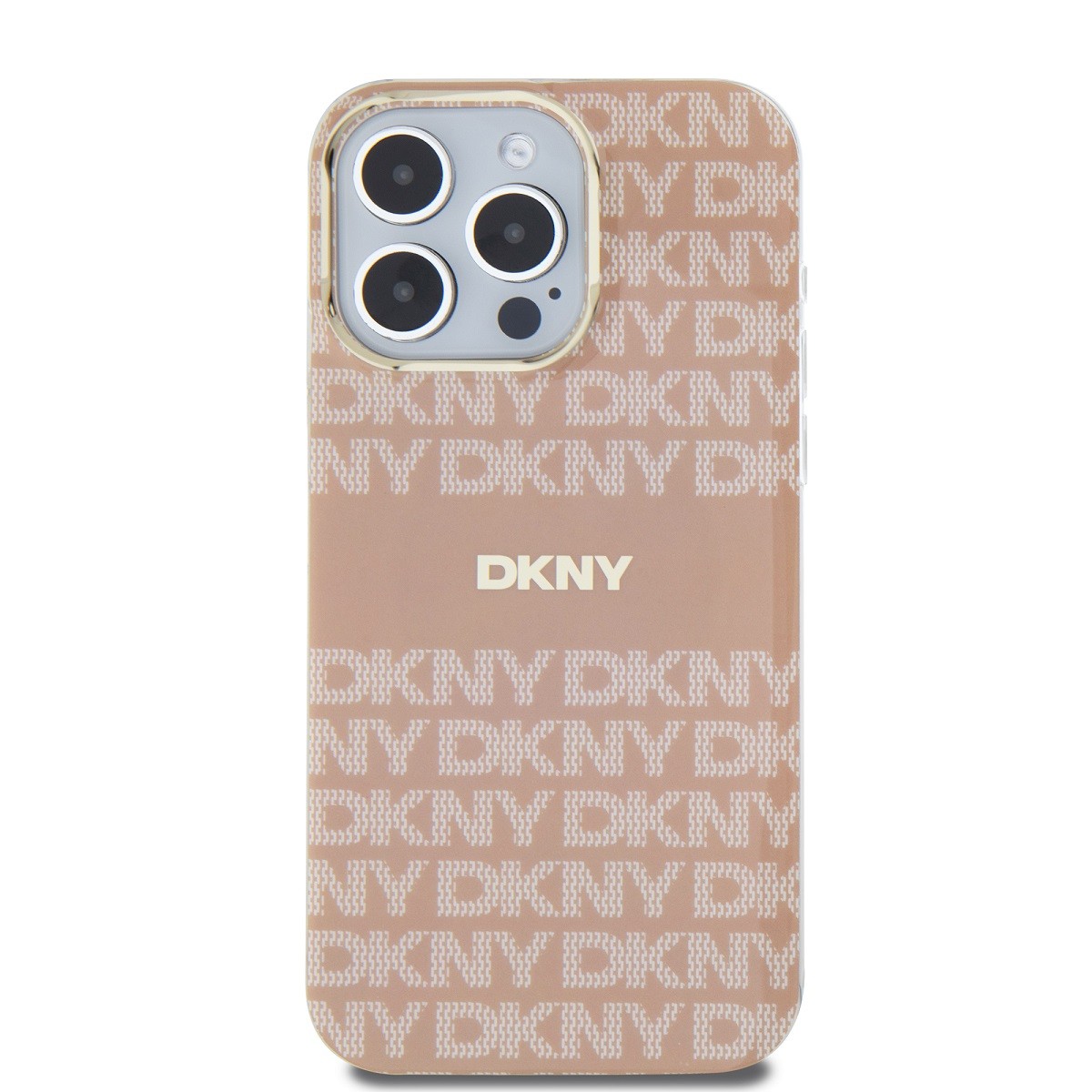 DKNY Coque iPhone 15 Pro Max Rose avec Motif Repeat Pattern Tonal Stripe