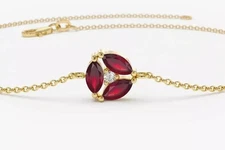 14K Yellow Gold Finish 2Ct Marquise Cut Lab-Created Red Ruby Chain Bracelet