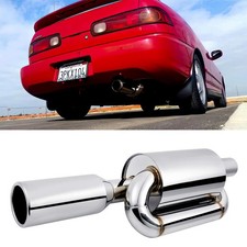 For Acura Integra DC2 Twin Loop Exhaust Muffler 2.5" In 4.0" Out Pipe Tip Chrome