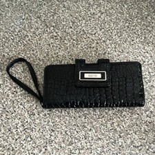 Kenneth Cole Reaction Black Crocodile Wristlet Wallet with Zipper & Wrist Strap