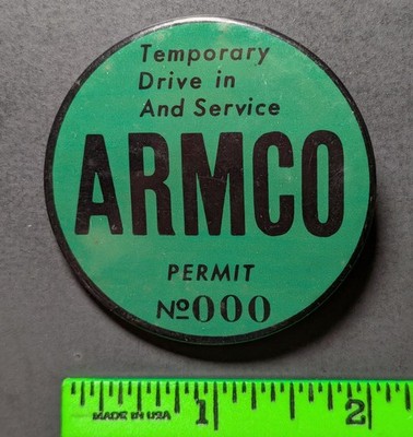 Vintage Armco Drive-In and Service Permit Pinback Pin