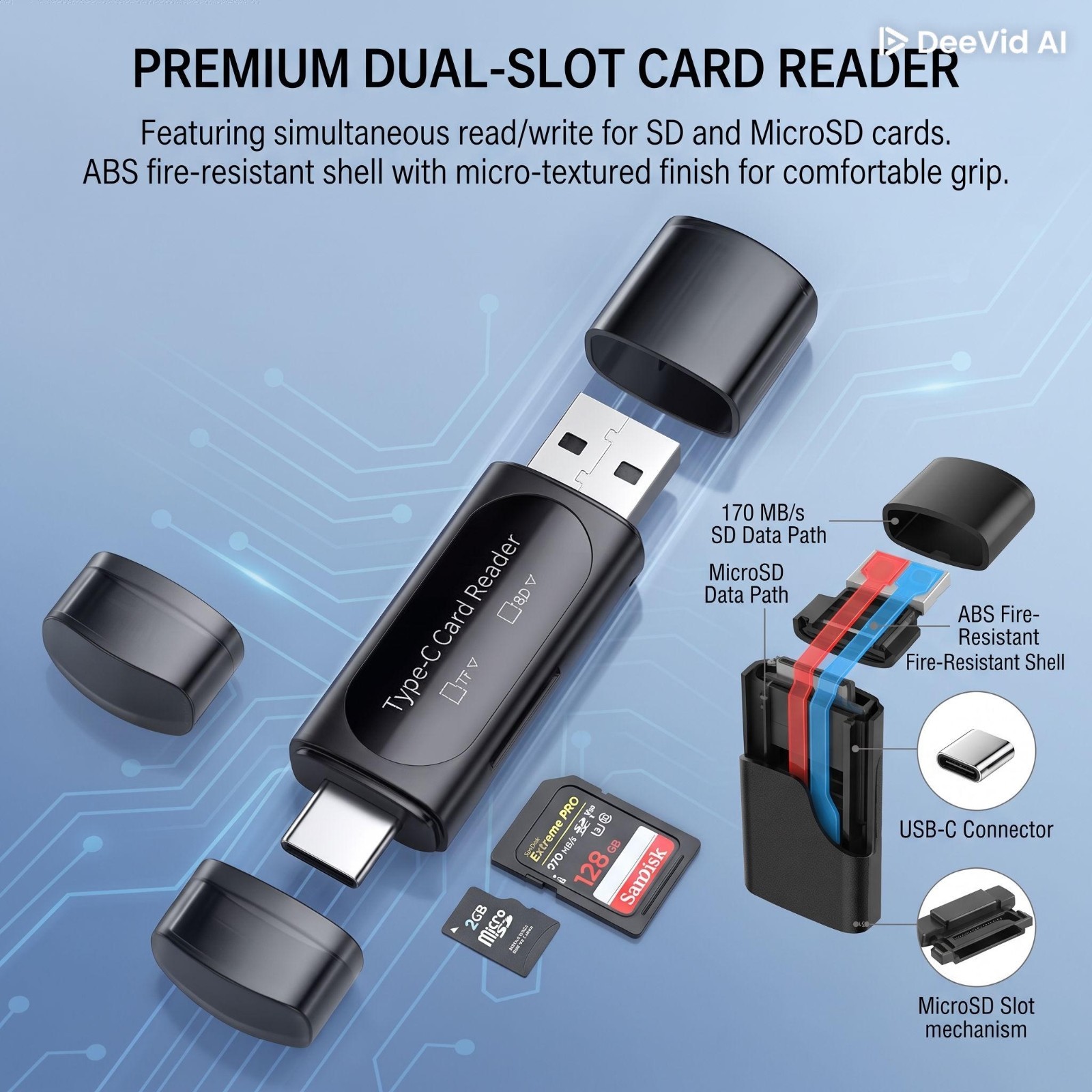 Lector de tarjetas USB 3.0 SD Micro SD TF, adaptador de tarjetas de memoria para PC laptop US, imagen 3