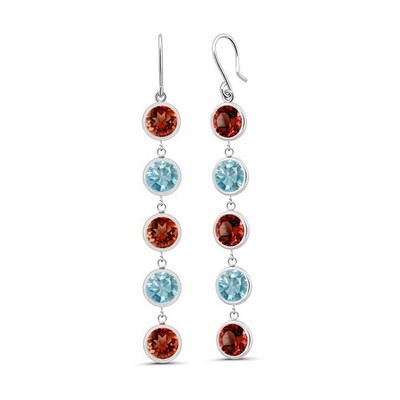 10.80 Ct Round Red Garnet Blue Zircon 925 Sterling Silver Earrings