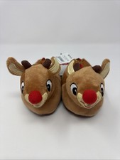Rudolph The Red Nosed Reindeer Bioworld Reindeer Christmas Slippers Kid s 4 NEW