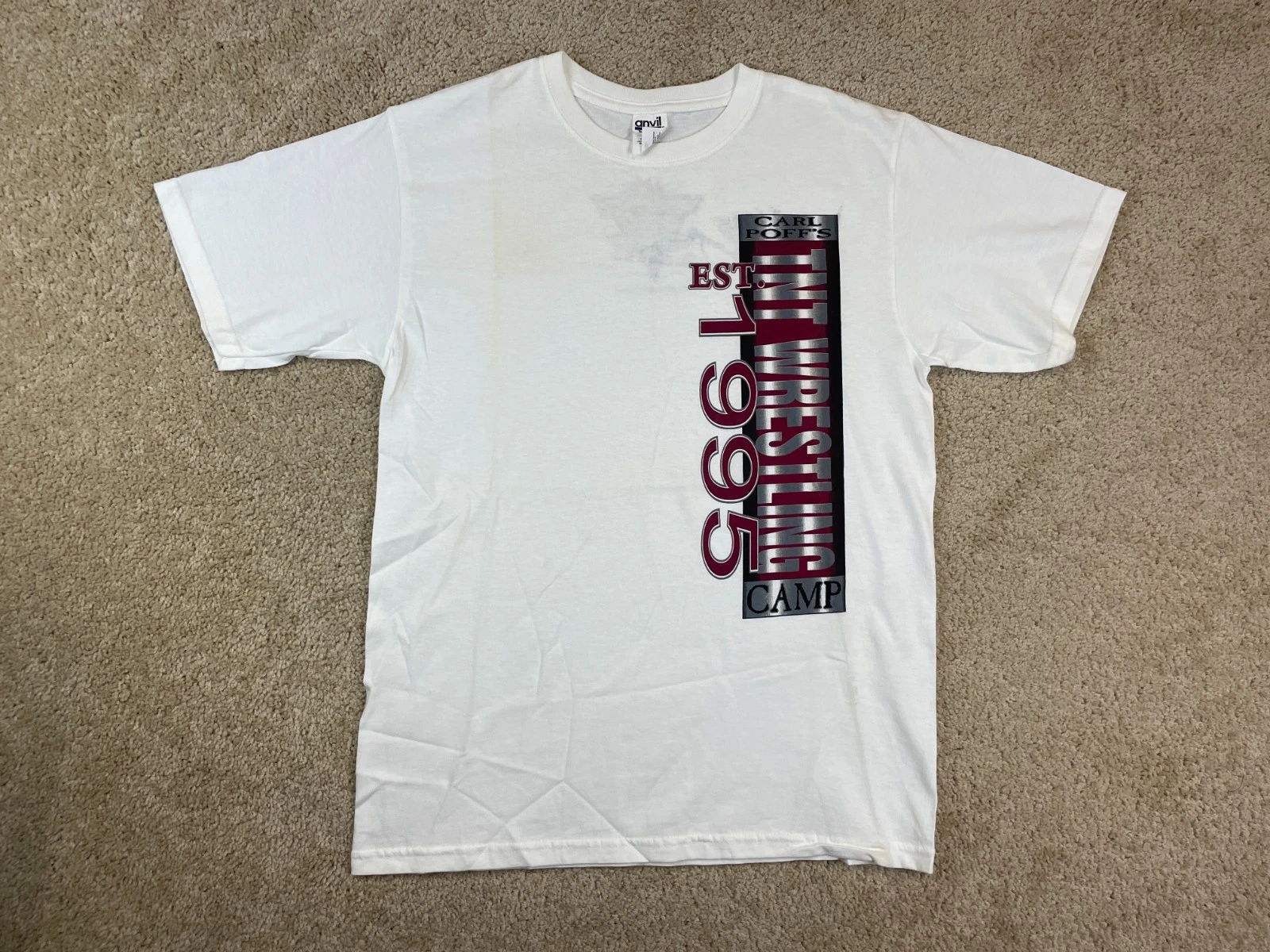 Vintage Anvil T-Shirt Mens Medium Carl Poffs TNT Wrestling Camp 1995 White