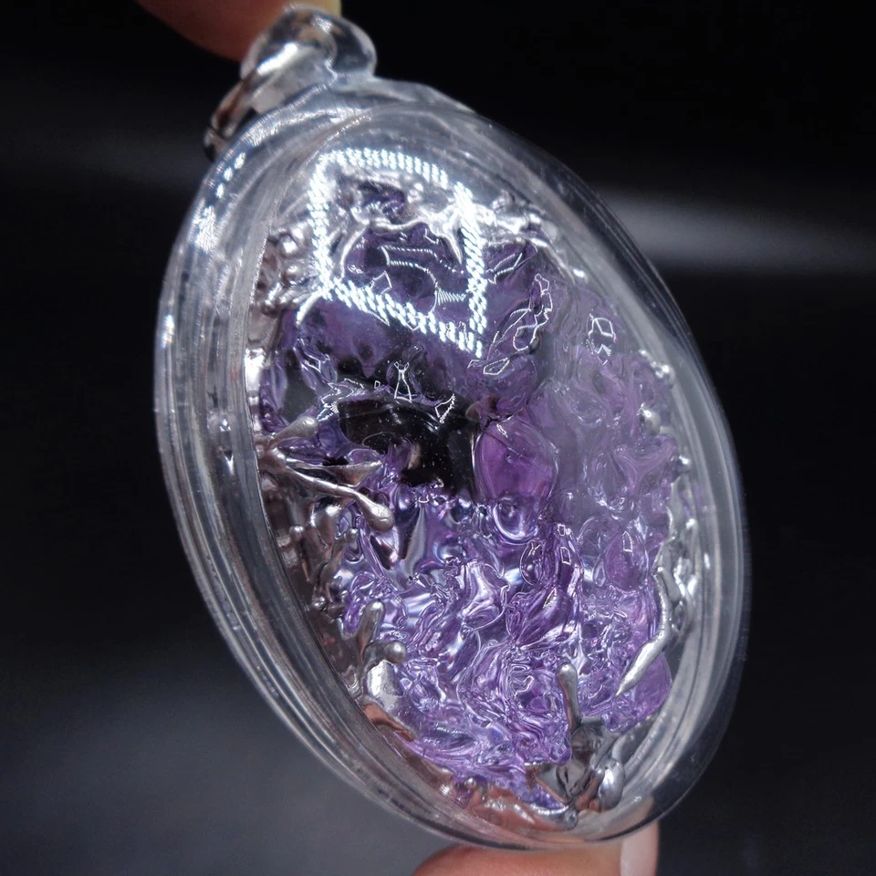 SUMMON MERIT OVALADO PÚRPURA LEKLAI KAEW ESPALDA Plata YUANG LP SOMPORN AMULETO TAILANDÉS Foto 3 de 4