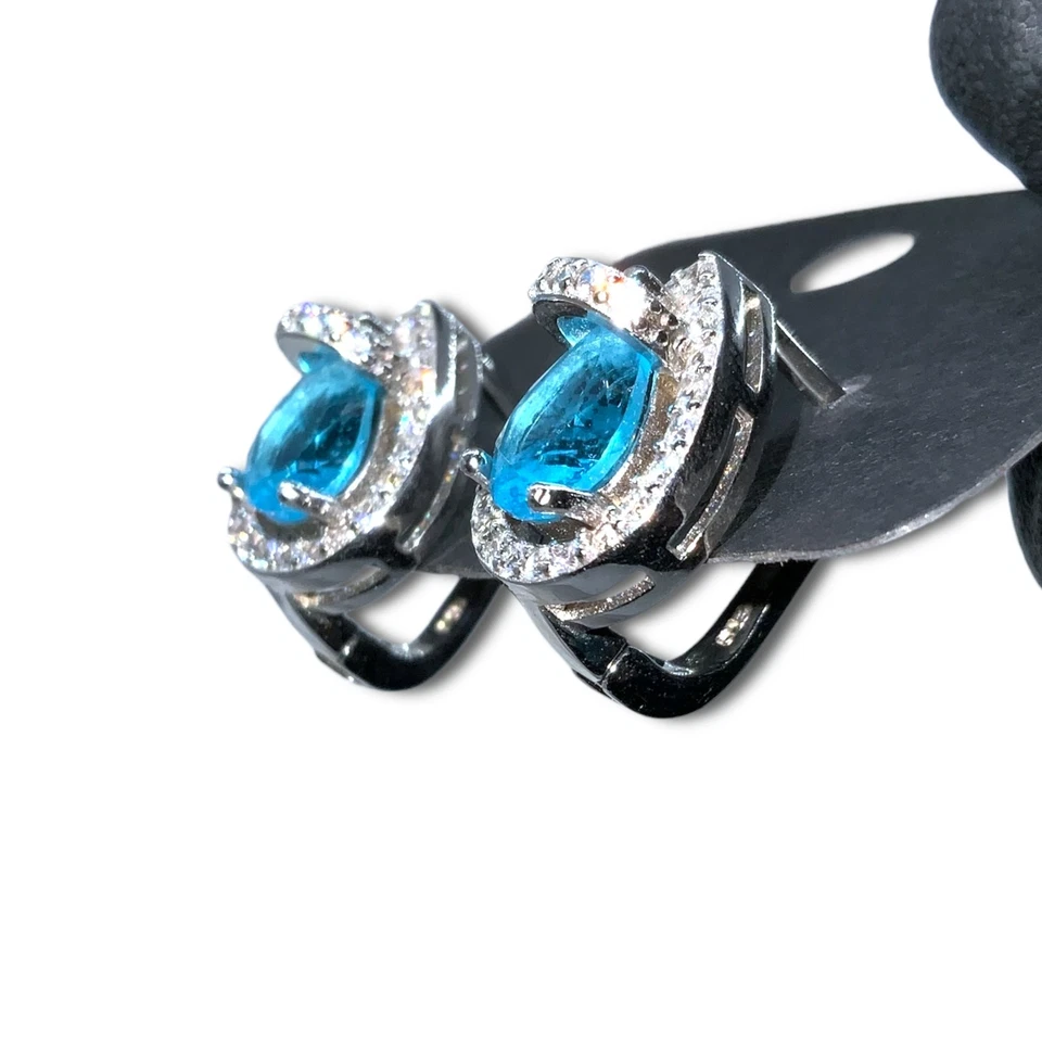 Juego de collar pendientes de topacio azul y zafiro blanco lágrima de plata de ley 925 Foto 4 de 4