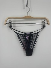 Savage X Fenty Starlet Nights Panty Womens 4-6 Black Scallop-Edge Lace Thong NWT