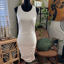 Aritzia Babaton Beige Ruched Racerback Classic Bodycon Mini Dress