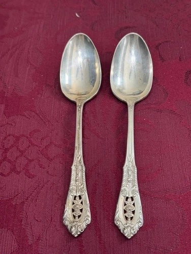 Two Medium Wallace Rose Point Sterling Silver Serving Spoons 7 1/4"  91.83 grams