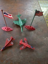 Plastic Toy American Jets and Two Flags On Hill 1970s 
