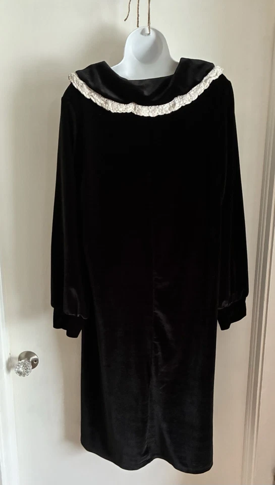 Vestido Cottage Core Prairie Victoriano Negro Terciopelo Steampunk Gótico Cuello Encaje XL Foto 4 de 4