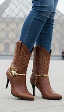 Women Gold Metal Western Boot Chain Bracelet Anklet Shoe Scorpion Charm 2PCS