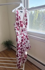 Banana Republic Floral A-Line Sleeveless Knee Length Dress White Red Size 2