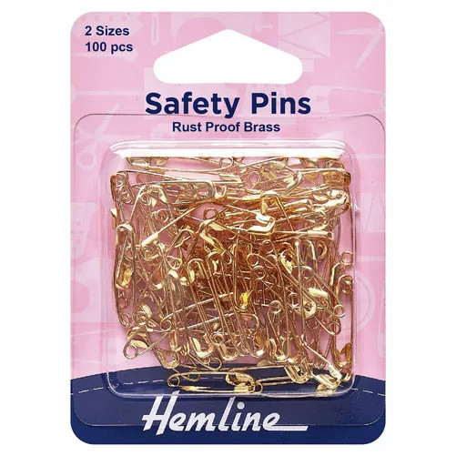 Hemline Brass Safety Pins: Assorted Value Pack: 100 Pieces H419.99.100