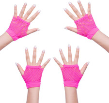 2 Pairs Short Fingerless Fishnet Gloves Neon Fishnet Gloves for Womens 80's Them
