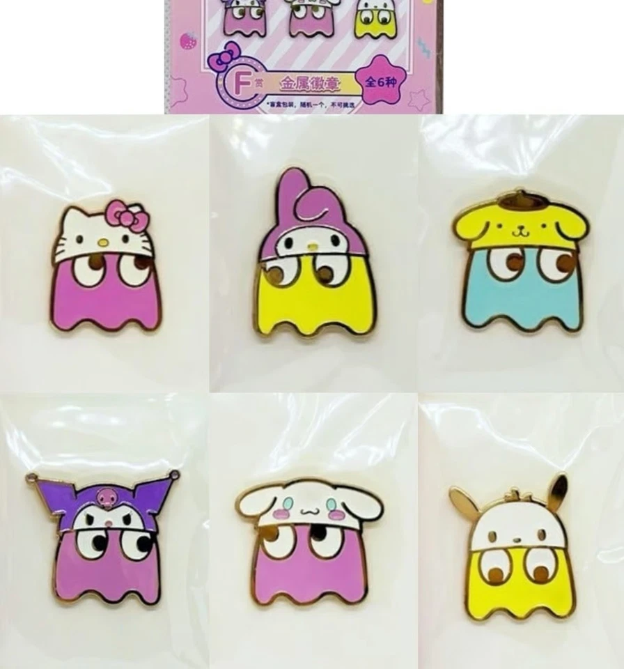 Alfileres esmaltados Bandai Sanrio x Pacman Kitty Kuromi Pompompurin Cinnamoroll Pochacco Foto 2 de 3
