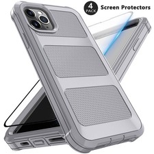 For iPhone 11 12 Pro Max Case Dual Layer Rugged Matte Cover Screen Protector