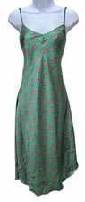 Vtg 90s Natori Neiman Marcus Satin Nightgown M Lingerie Green Sleeveless Flower