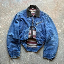Vintage 50s Sears Workwear Denim Trucker Jacket Corduroy Collar Blanket Lined