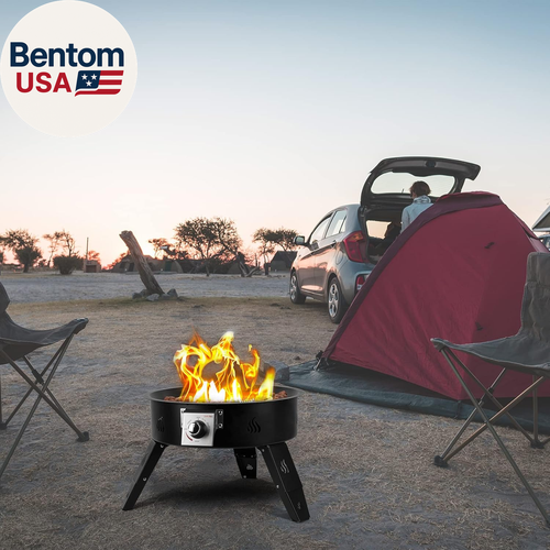Propane Fire Pit 19" with Foldable Legs, Gas Firepit with Lava Rocks -Portable S - Afbeelding 8 van 12