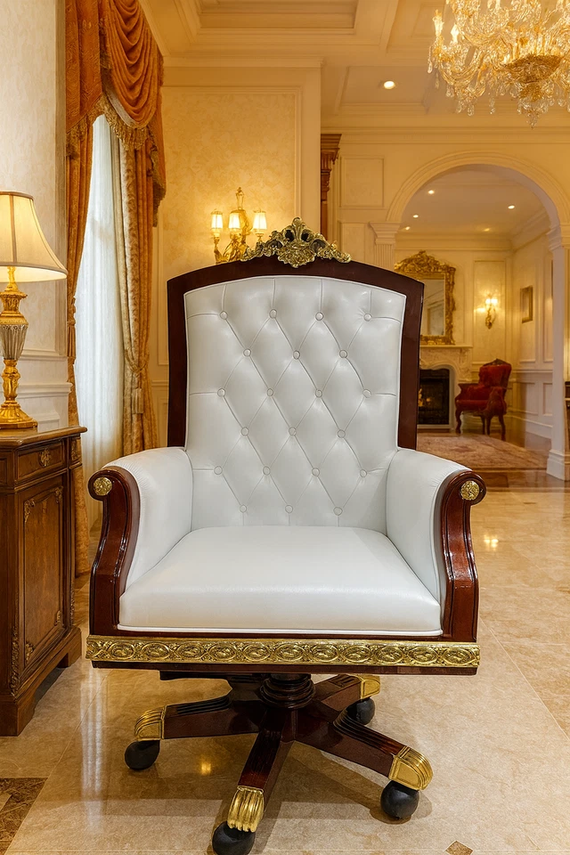 Luxurious Executive Office Chair – Solid Wood • Tufted Leather • Adjustable Seat
