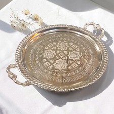 Moroccan handmade brass tea tray Engraved Ser...