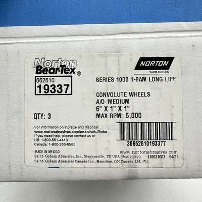 3pk Norton 662610-19337 6 x1 x1  Bear-Tex Grind Whel Series 1000 1-9AM Long Life