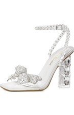 Elegant Women  s Pearl W/ Block Clear Heel  Stones Wedding Special Occasion Shoe