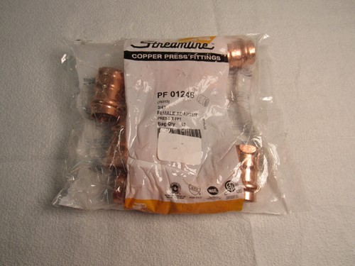 Streamline PF01246, 3/4" Press x 3/4" FPT Copper Female Adapter Pack of 10