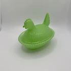 Jadeite Green Milk Glass Hen On Nest Candy Dish Vintage