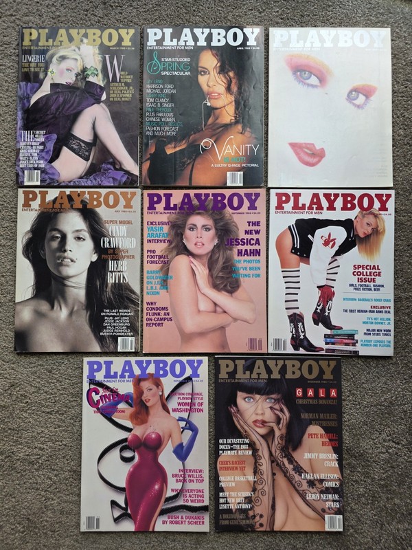 1988 Playboy Magazines Lot Of 8 Magazines Vanity Cindy Crawford Jessica Hahn 