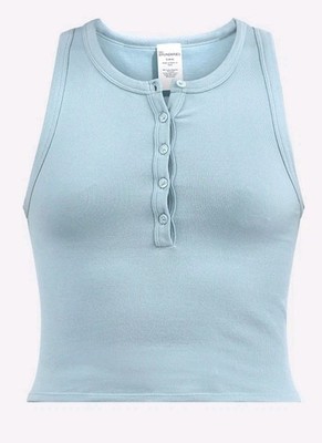  No Boundaries Women's Sleeveless Seamless Henley Tank Top Sz XXS 00 Aqua Blue