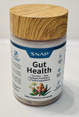 Snap Gut Health Supplement --Turmeric, Aloe Pylopass Probiotics Prebiotics 50 Ct