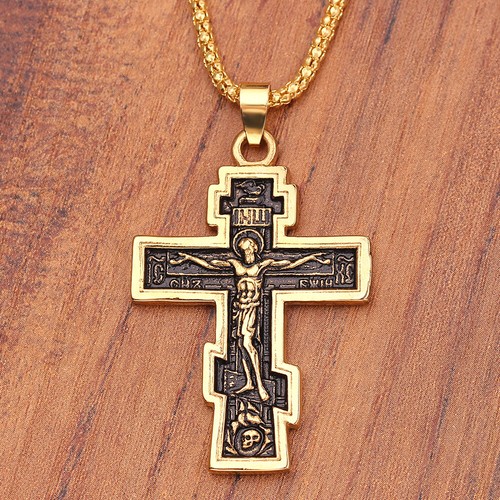 Mens Gold Russian Orthodox Crucifix 