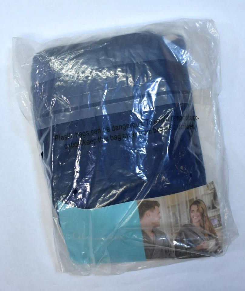 Alexander Del Rossa Mens Bathrobe w Hood Plush Fleece Navy Blue & White Mens S/M - Image 2 of 4