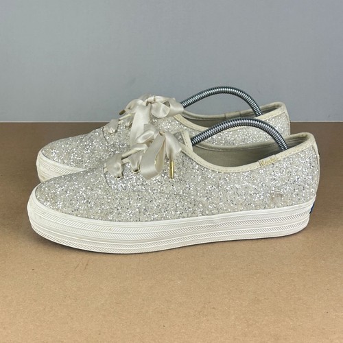 Kate Spade Keds Triple Triple Up Platform Glitter Sneakers Womens 8.5 Cream Gold - 第 1/22 張圖片
