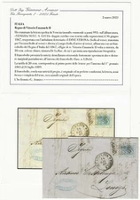 1867 Regno - 20 c. De La Rue con varietà dentellatura spostata su lettera