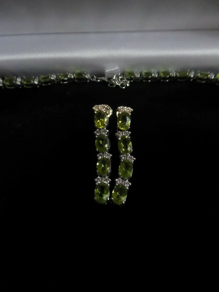 JUEGO DE PLATA COLLAR ARAÑA PERIDOTO REAL, PENDIENTES COLGANTES Y PULSERA Foto 3 de 4