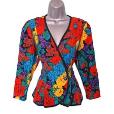 Saks Fifth Avenue Richard Warren Jacket Top Size 14-16 Silk Peplum 80s Designer